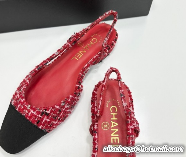 Classic Hot Chanel Tweed & Grosgrain Slingbacks Flat G31319 Red/Black 2026