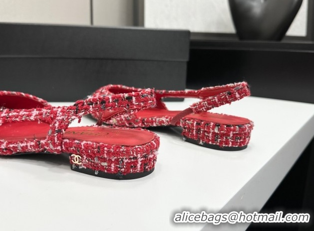 Classic Hot Chanel Tweed & Grosgrain Slingbacks Flat G31319 Red/Black 2026