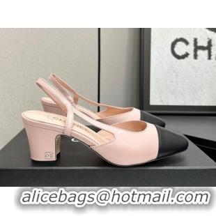 Shop Cheap Chanel Calfskin Leather Slingbacks Pump 6.5cm G31318 Light Pink/Black 2026