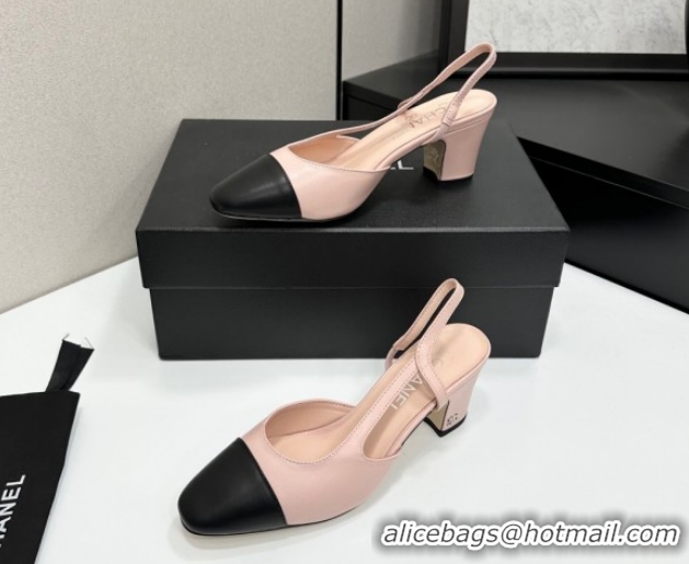 Shop Cheap Chanel Calfskin Leather Slingbacks Pump 6.5cm G31318 Light Pink/Black 2026