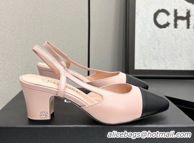 Shop Cheap Chanel Calfskin Leather Slingbacks Pump 6.5cm G31318 Light Pink/Black 2026