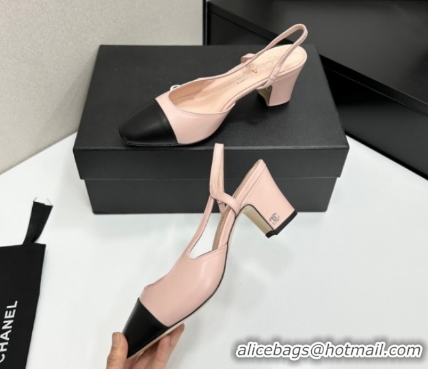 Shop Cheap Chanel Calfskin Leather Slingbacks Pump 6.5cm G31318 Light Pink/Black 2026