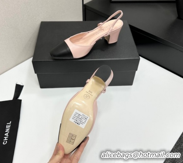 Shop Cheap Chanel Calfskin Leather Slingbacks Pump 6.5cm G31318 Light Pink/Black 2026