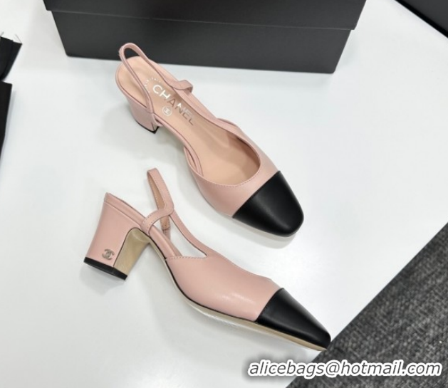 Shop Cheap Chanel Calfskin Leather Slingbacks Pump 6.5cm G31318 Light Pink/Black 2026