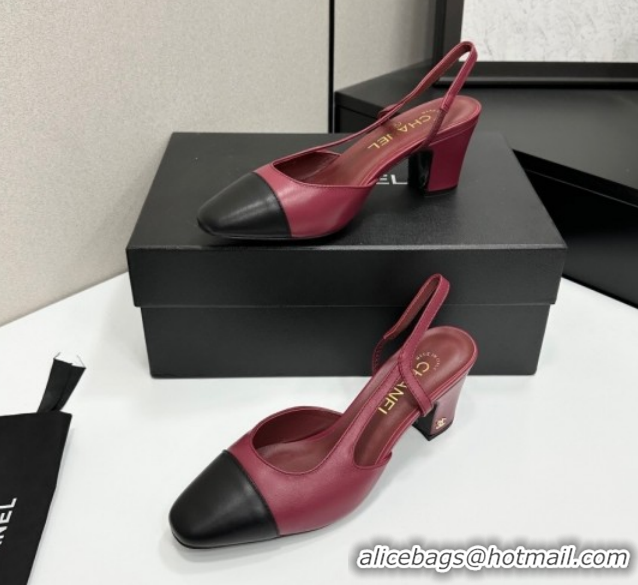 Super Chanel Calfskin Leather Slingbacks Pump 6.5cm G31318 Burgundy/Black 2026