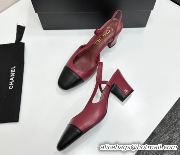 Super Chanel Calfskin Leather Slingbacks Pump 6.5cm G31318 Burgundy/Black 2026