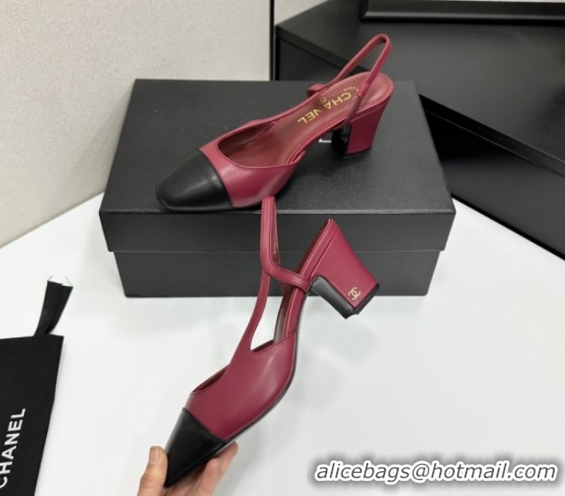 Super Chanel Calfskin Leather Slingbacks Pump 6.5cm G31318 Burgundy/Black 2026