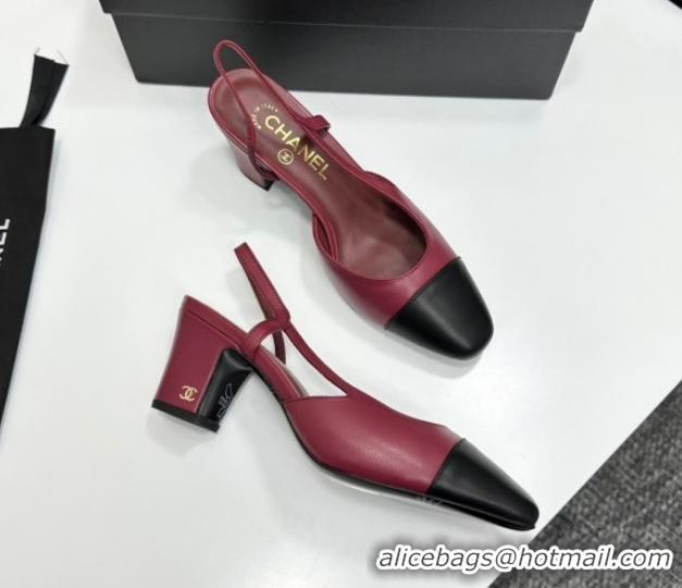 Super Chanel Calfskin Leather Slingbacks Pump 6.5cm G31318 Burgundy/Black 2026