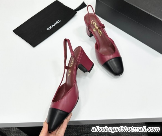 Super Chanel Calfskin Leather Slingbacks Pump 6.5cm G31318 Burgundy/Black 2026