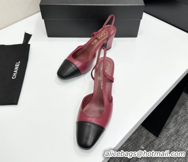 Super Chanel Calfskin Leather Slingbacks Pump 6.5cm G31318 Burgundy/Black 2026