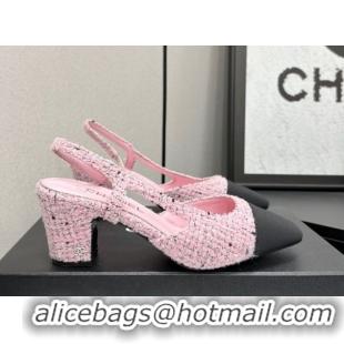 Good Product Chanel Tweed & Grosgrain Slingbacks Pump 6.5cm G31318 Light Pink/Black 2026