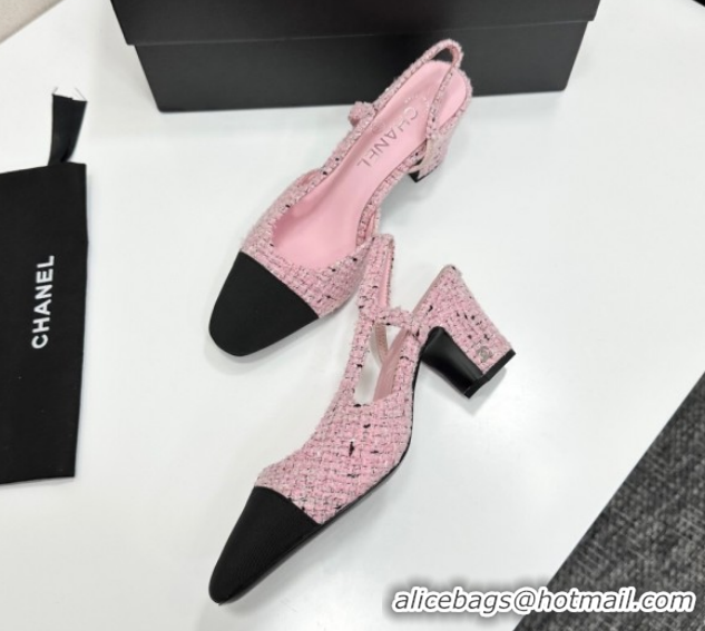 Good Product Chanel Tweed & Grosgrain Slingbacks Pump 6.5cm G31318 Light Pink/Black 2026
