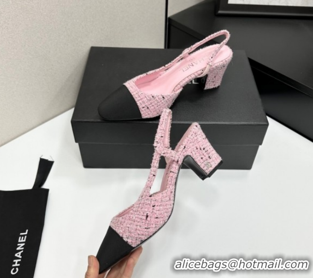 Good Product Chanel Tweed & Grosgrain Slingbacks Pump 6.5cm G31318 Light Pink/Black 2026