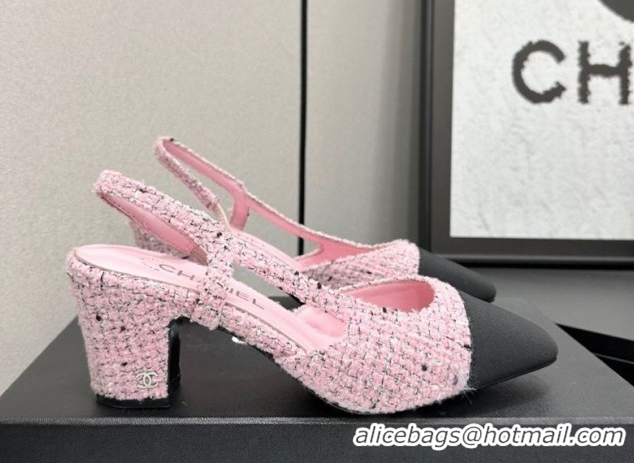 Good Product Chanel Tweed & Grosgrain Slingbacks Pump 6.5cm G31318 Light Pink/Black 2026