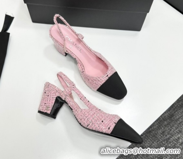 Good Product Chanel Tweed & Grosgrain Slingbacks Pump 6.5cm G31318 Light Pink/Black 2026