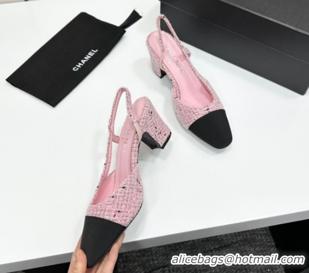 Good Product Chanel Tweed & Grosgrain Slingbacks Pump 6.5cm G31318 Light Pink/Black 2026