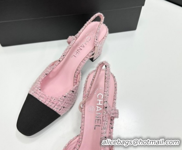 Good Product Chanel Tweed & Grosgrain Slingbacks Pump 6.5cm G31318 Light Pink/Black 2026