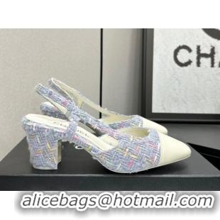 Charming Chanel Tweed & Leather Slingbacks Pump 6.5cm G31318 Purple/White 2026