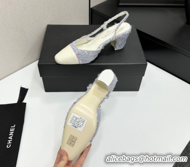 Charming Chanel Tweed & Leather Slingbacks Pump 6.5cm G31318 Purple/White 2026