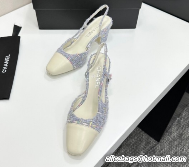Charming Chanel Tweed & Leather Slingbacks Pump 6.5cm G31318 Purple/White 2026