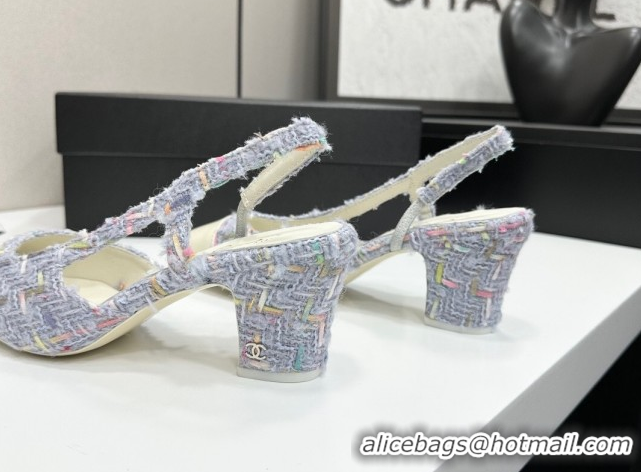Charming Chanel Tweed & Leather Slingbacks Pump 6.5cm G31318 Purple/White 2026