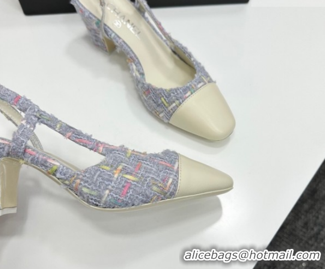 Charming Chanel Tweed & Leather Slingbacks Pump 6.5cm G31318 Purple/White 2026