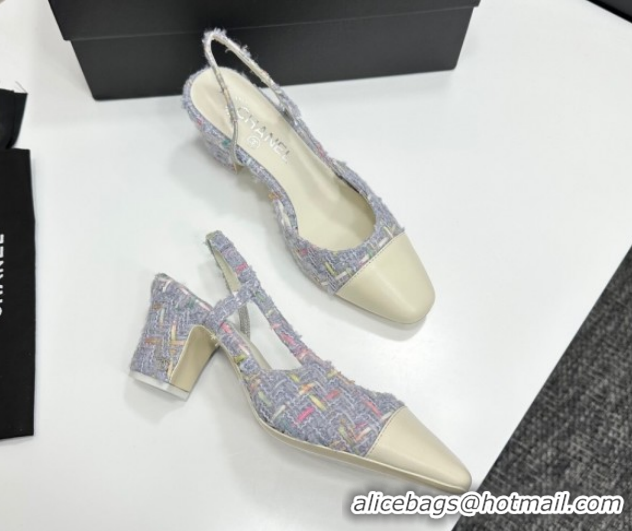 Charming Chanel Tweed & Leather Slingbacks Pump 6.5cm G31318 Purple/White 2026