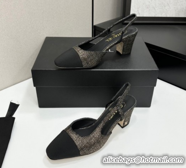 Best Grade Chanel Tweed & Grosgrain Slingbacks Pump 6.5cm G31318 Black/Gold 2026