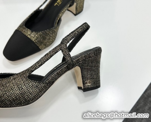 Best Grade Chanel Tweed & Grosgrain Slingbacks Pump 6.5cm G31318 Black/Gold 2026