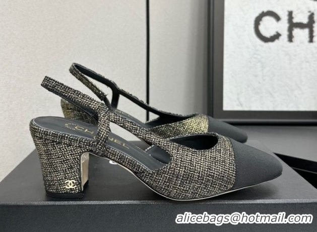 Best Grade Chanel Tweed & Grosgrain Slingbacks Pump 6.5cm G31318 Black/Gold 2026