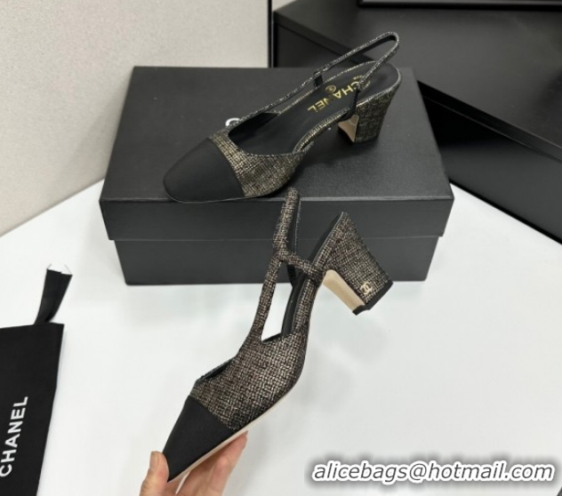 Best Grade Chanel Tweed & Grosgrain Slingbacks Pump 6.5cm G31318 Black/Gold 2026