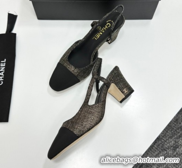 Best Grade Chanel Tweed & Grosgrain Slingbacks Pump 6.5cm G31318 Black/Gold 2026