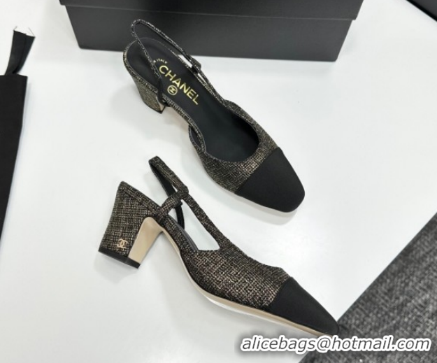 Best Grade Chanel Tweed & Grosgrain Slingbacks Pump 6.5cm G31318 Black/Gold 2026