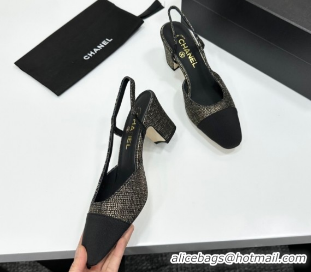 Best Grade Chanel Tweed & Grosgrain Slingbacks Pump 6.5cm G31318 Black/Gold 2026