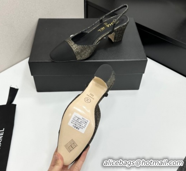 Best Grade Chanel Tweed & Grosgrain Slingbacks Pump 6.5cm G31318 Black/Gold 2026