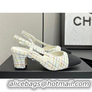 Good Quality Chanel Tweed & Grosgrain Slingbacks Pump 6.5cm G31318 White/Multicolor 2026