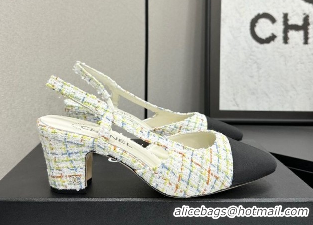 Good Quality Chanel Tweed & Grosgrain Slingbacks Pump 6.5cm G31318 White/Multicolor 2026