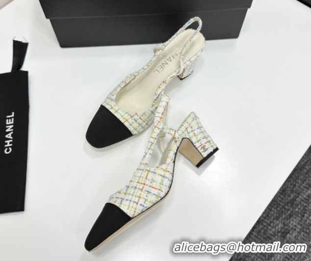 Good Quality Chanel Tweed & Grosgrain Slingbacks Pump 6.5cm G31318 White/Multicolor 2026
