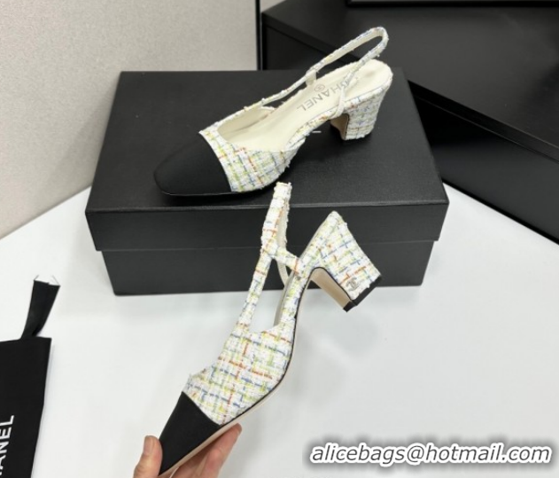Good Quality Chanel Tweed & Grosgrain Slingbacks Pump 6.5cm G31318 White/Multicolor 2026
