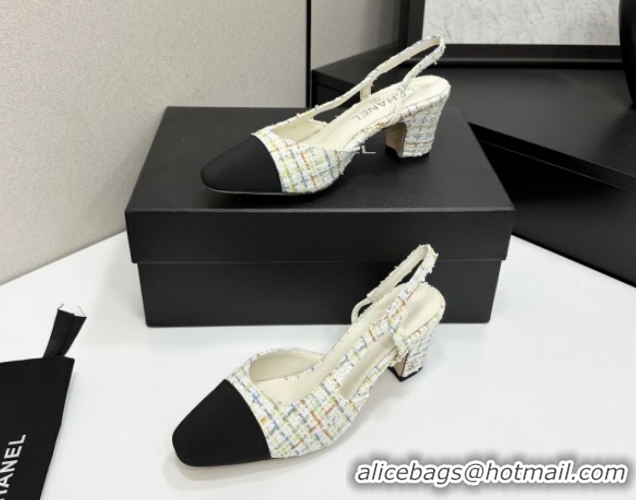 Good Quality Chanel Tweed & Grosgrain Slingbacks Pump 6.5cm G31318 White/Multicolor 2026
