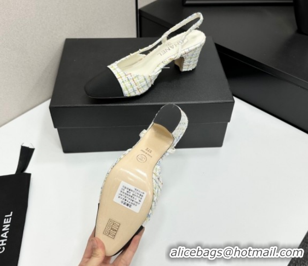 Good Quality Chanel Tweed & Grosgrain Slingbacks Pump 6.5cm G31318 White/Multicolor 2026
