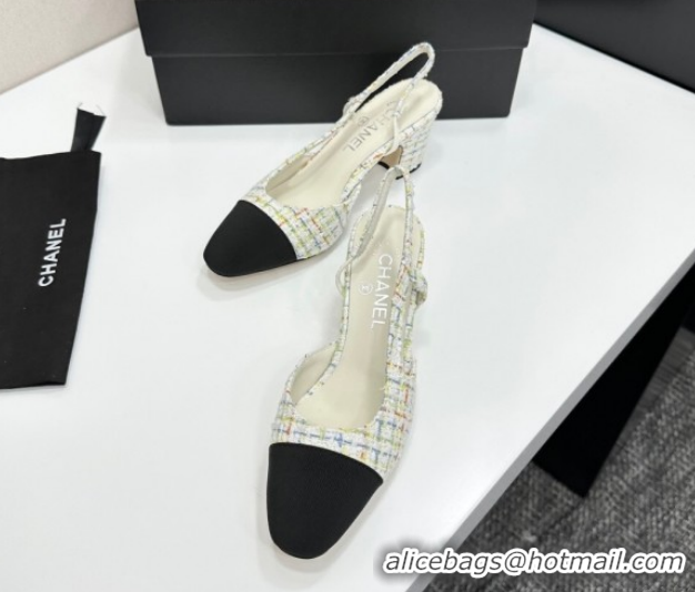 Good Quality Chanel Tweed & Grosgrain Slingbacks Pump 6.5cm G31318 White/Multicolor 2026