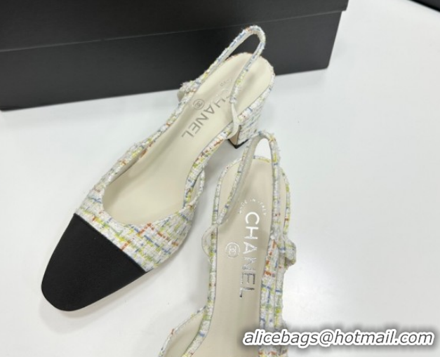 Good Quality Chanel Tweed & Grosgrain Slingbacks Pump 6.5cm G31318 White/Multicolor 2026