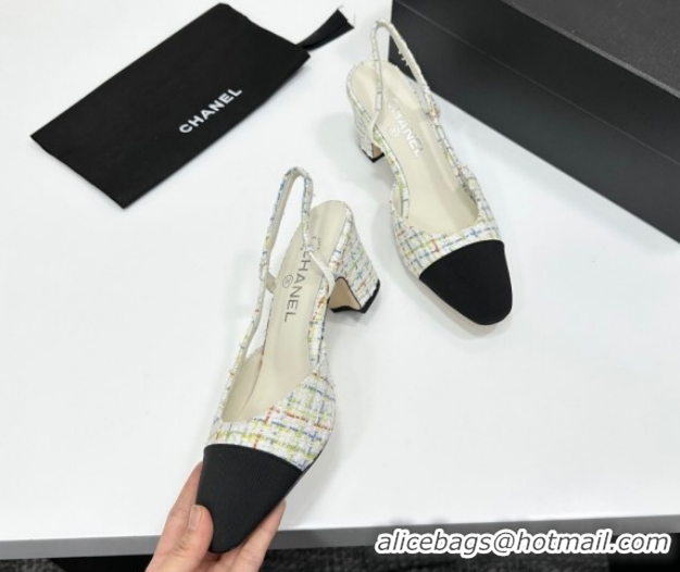 Good Quality Chanel Tweed & Grosgrain Slingbacks Pump 6.5cm G31318 White/Multicolor 2026