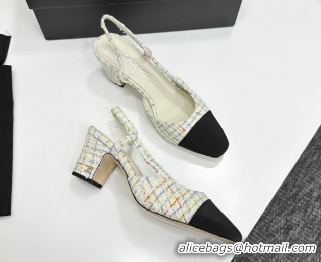 Good Quality Chanel Tweed & Grosgrain Slingbacks Pump 6.5cm G31318 White/Multicolor 2026