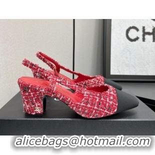 Pretty Style Chanel Tweed & Grosgrain Slingbacks Pump 6.5cm G31318 Red/Black 2026