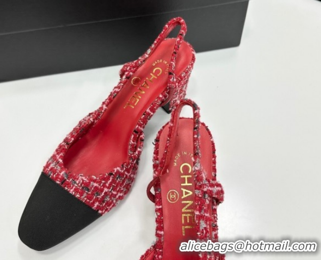 Pretty Style Chanel Tweed & Grosgrain Slingbacks Pump 6.5cm G31318 Red/Black 2026