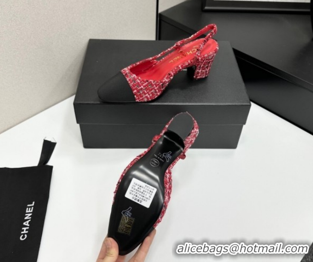 Pretty Style Chanel Tweed & Grosgrain Slingbacks Pump 6.5cm G31318 Red/Black 2026