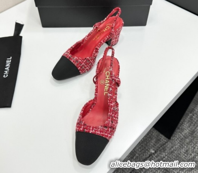 Pretty Style Chanel Tweed & Grosgrain Slingbacks Pump 6.5cm G31318 Red/Black 2026