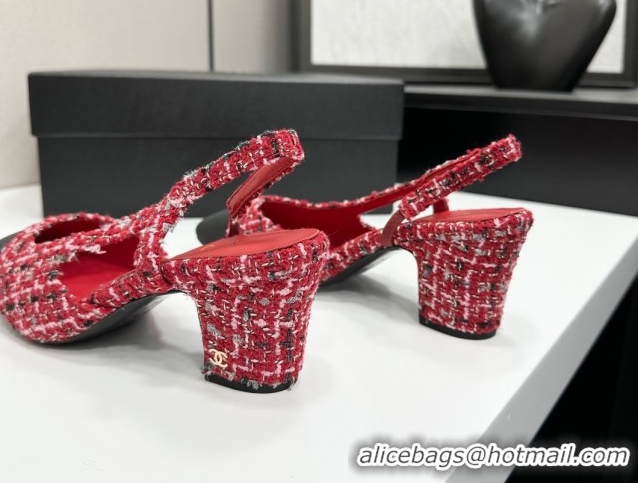 Pretty Style Chanel Tweed & Grosgrain Slingbacks Pump 6.5cm G31318 Red/Black 2026